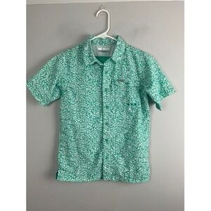 Columbia Kids Green White Abstract Print Short Sleeve Button Up‎ Shirt M (10/12)